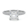 Platinum Princess Diamond Engagement Ring with Hidden Halo and Pave Band