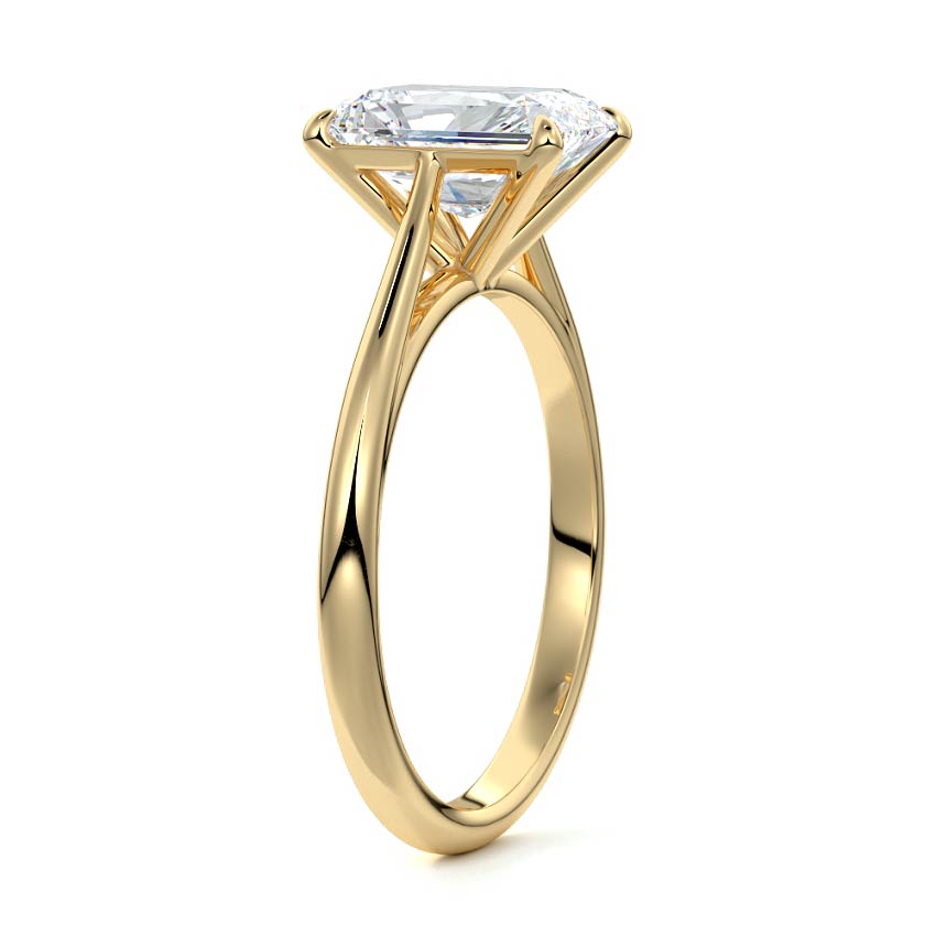 Yellow gold Radiant Diamond Solitaire Engagement Ring with Cathedral Setting
