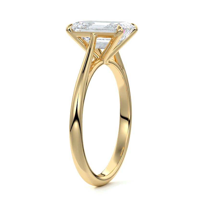 Yellow gold Emerald Diamond Solitaire Engagement Ring with Cathedral Setting