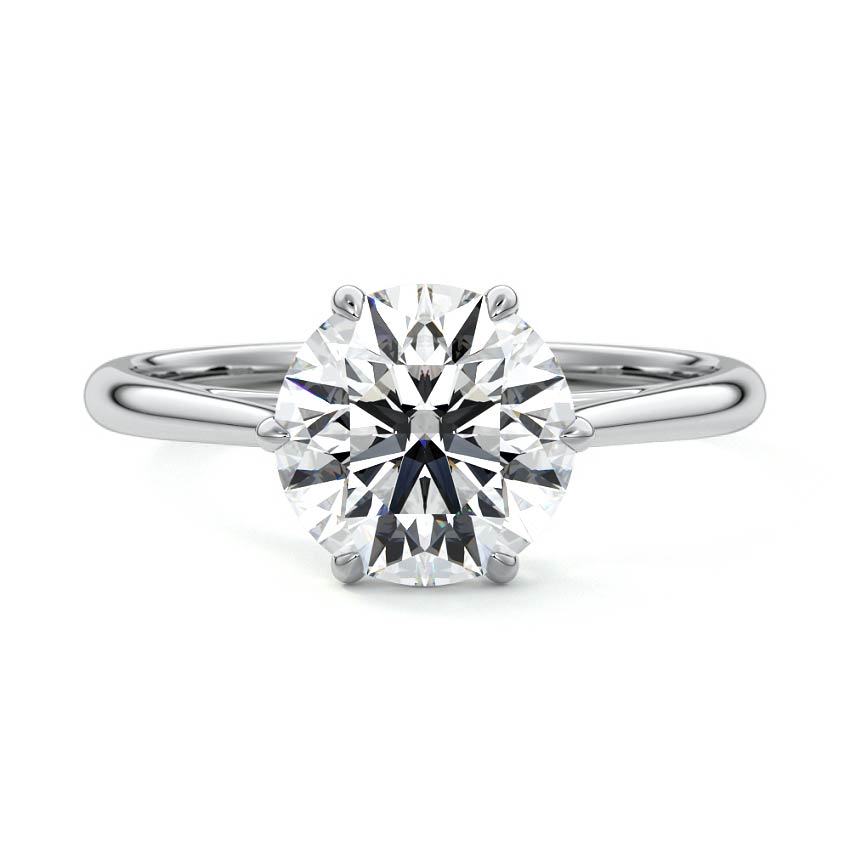 Silver Round Diamond Solitaire Engagement Ring with Cathedral Setting