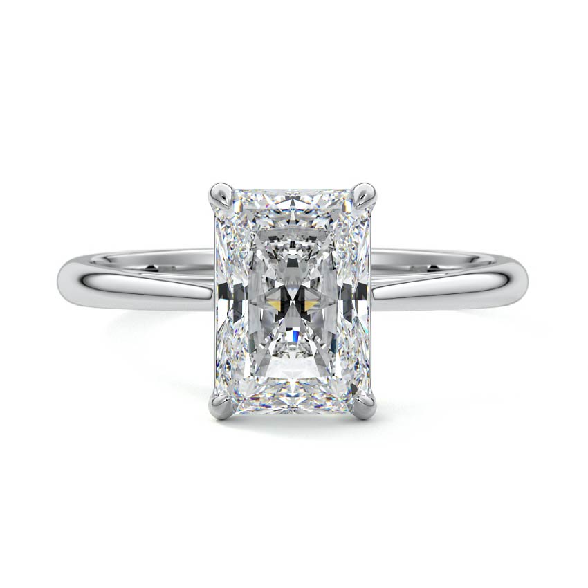 Silver Radiant Diamond Solitaire Engagement Ring with Cathedral Setting
