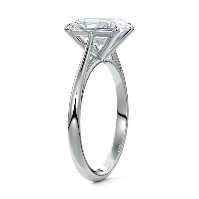 Silver Radiant Diamond Solitaire Engagement Ring with Cathedral Setting