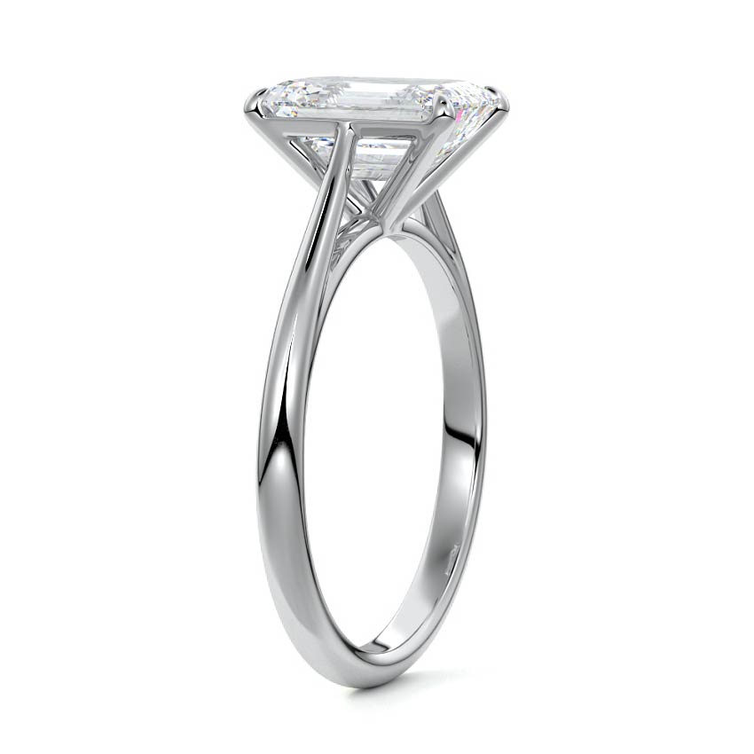 Silver Emerald Diamond Solitaire Engagement Ring with Cathedral Setting