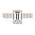 Rose gold Emerald Diamond Engagement Ring with Prong Setting and Pave Band