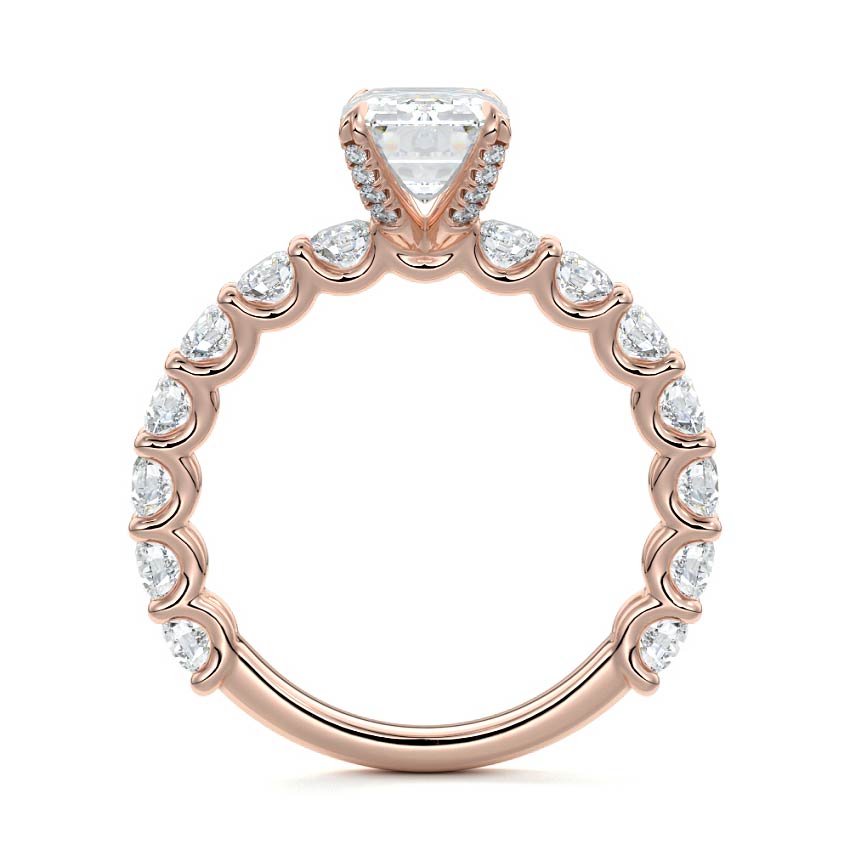 Rose gold Emerald Diamond Engagement Ring with Prong Setting and Pave Band