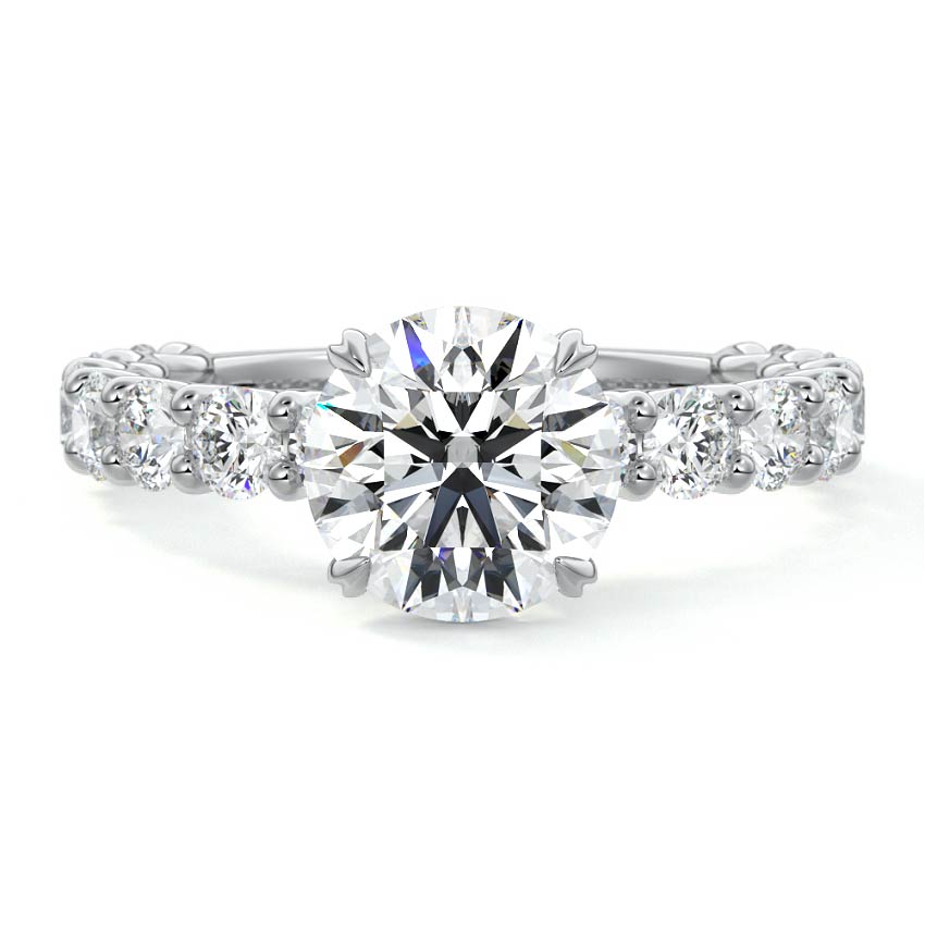 White gold Round Diamond Engagement Ring with Prong Setting and Pave Band