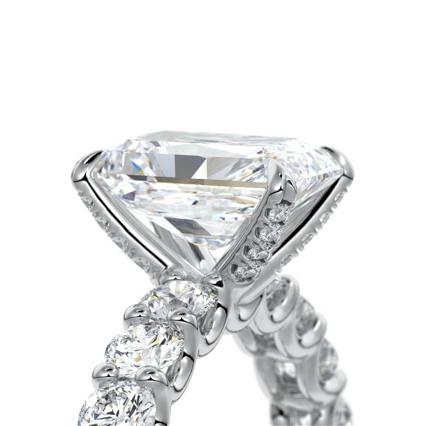 White gold Radiant Diamond Engagement Ring with Prong Setting and Pave Band
