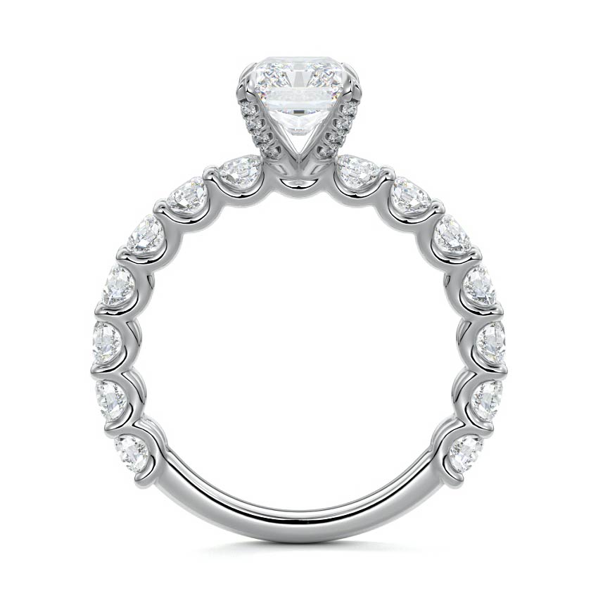 White gold Radiant Diamond Engagement Ring with Prong Setting and Pave Band