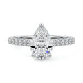Silver Pear Diamond Engagement Ring with Pavé Band and Prong Setting