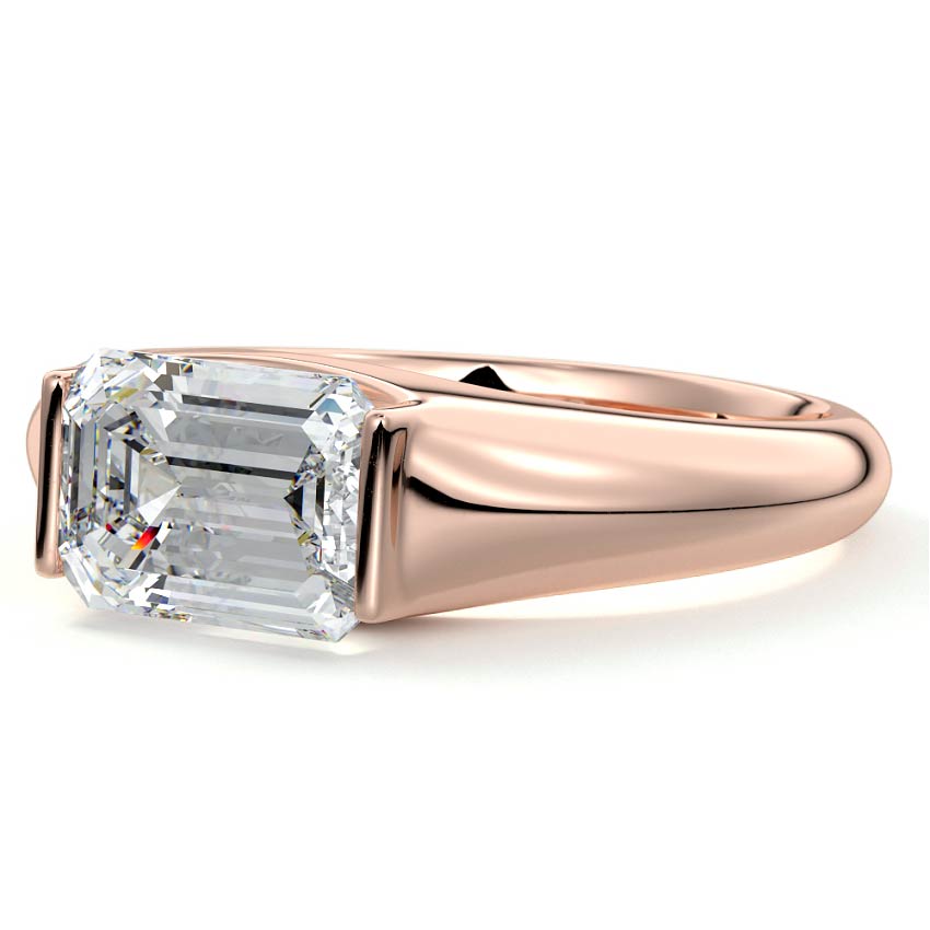 Rose gold Emerald Diamond Solitaire Engagement Ring with Bezel-Inspired Setting