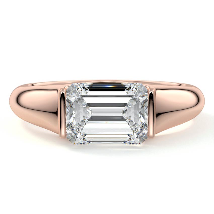 Rose gold Emerald Diamond Solitaire Engagement Ring with Bezel-Inspired Setting