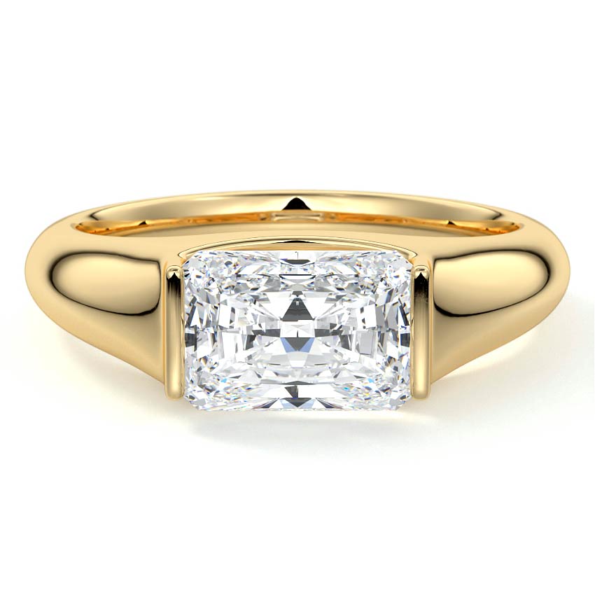 Yellow gold Radiant Diamond Solitaire Engagement Ring with Bezel-Inspired Setting