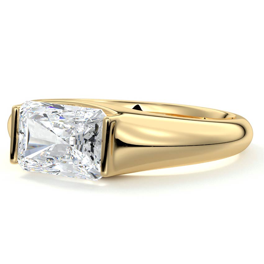 Yellow gold Radiant Diamond Solitaire Engagement Ring with Bezel-Inspired Setting