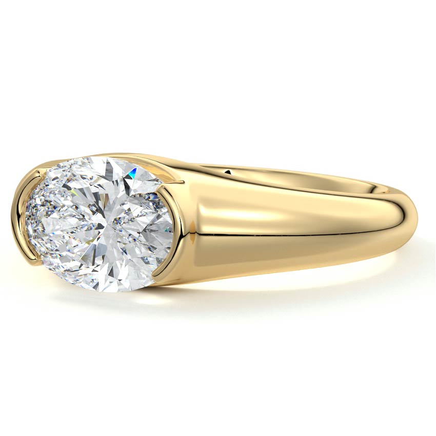Yellow gold Oval Diamond Solitaire Engagement Ring with Bezel-Inspired Setting