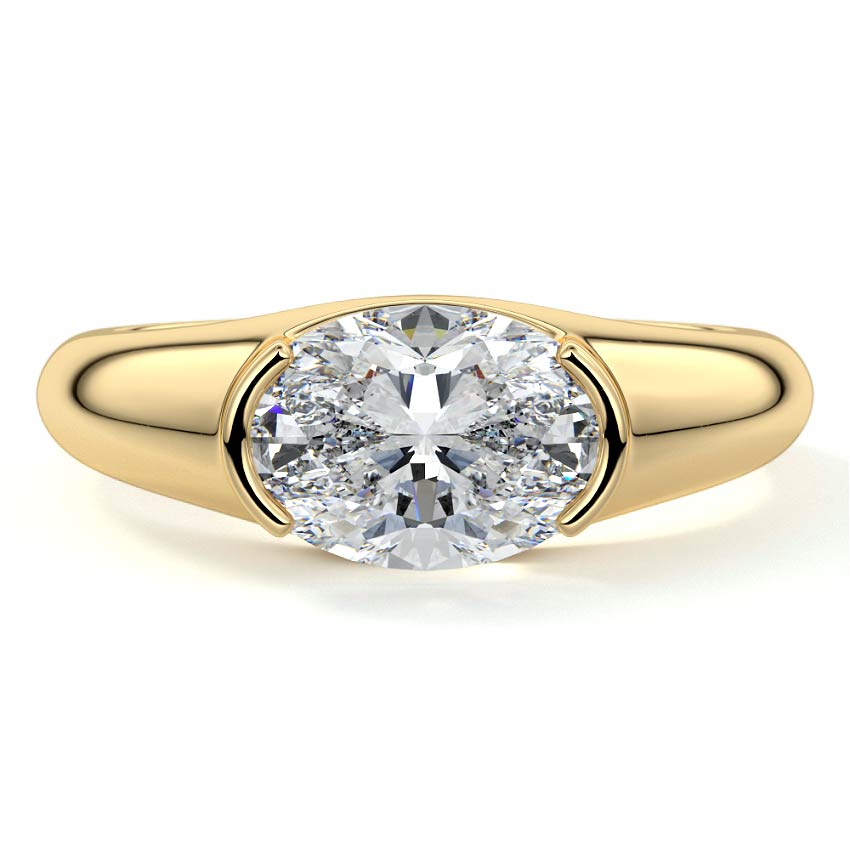 Yellow gold Oval Diamond Solitaire Engagement Ring with Bezel-Inspired Setting