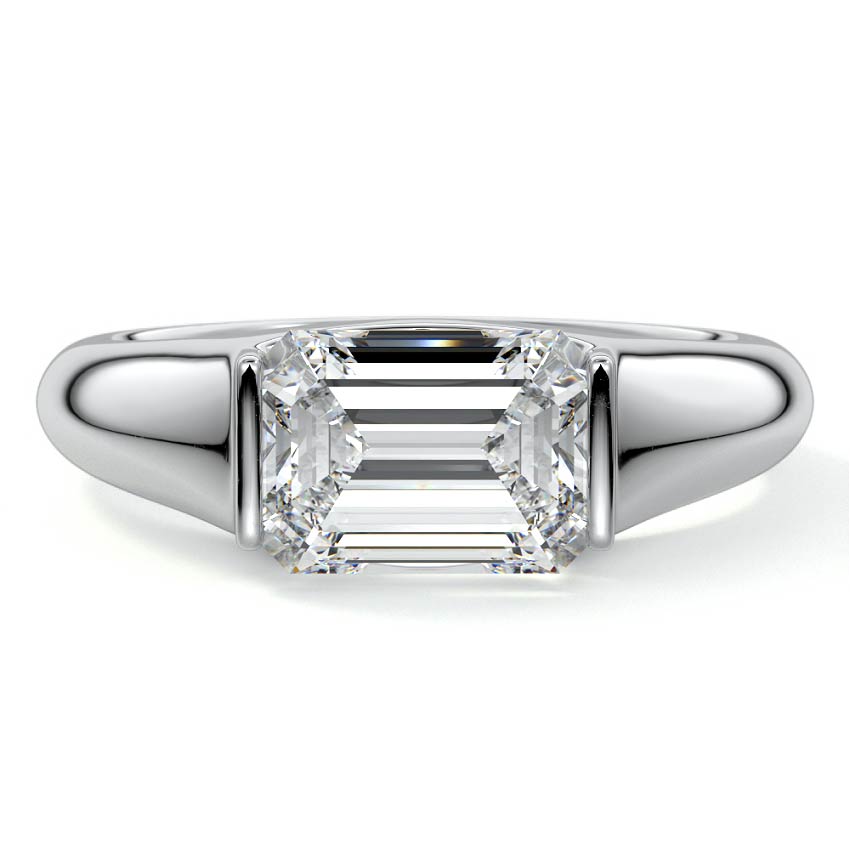 White gold Emerald Diamond Solitaire Engagement Ring with Bezel-Inspired Setting