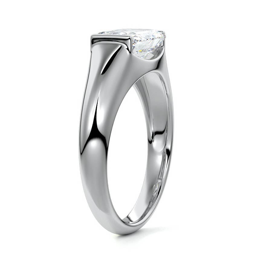 White gold Emerald Diamond Solitaire Engagement Ring with Bezel-Inspired Setting