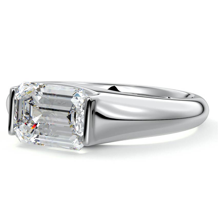 White gold Emerald Diamond Solitaire Engagement Ring with Bezel-Inspired Setting