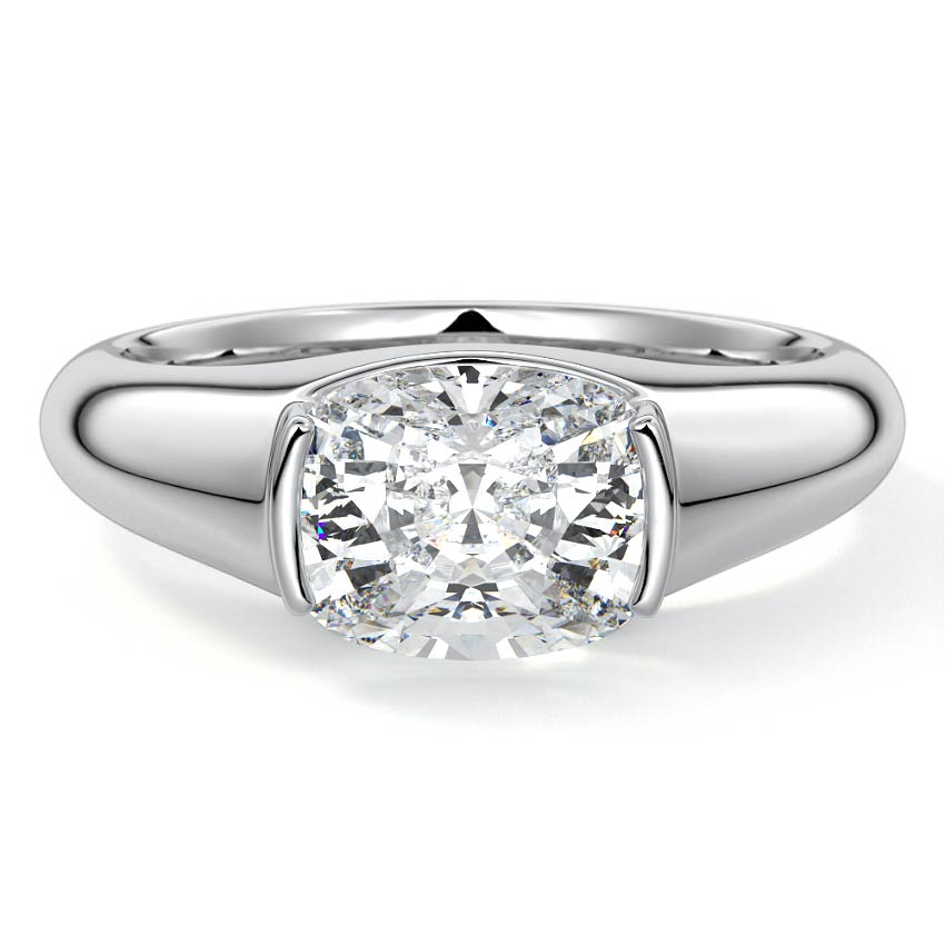 White gold Cushion Diamond Solitaire Engagement Ring with Bezel-Inspired Setting