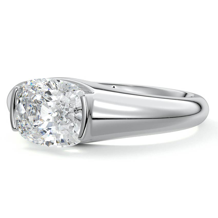 White gold Cushion Diamond Solitaire Engagement Ring with Bezel-Inspired Setting