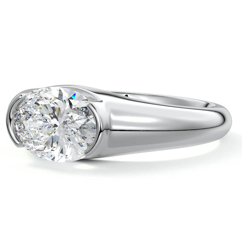 Silver Oval Diamond Solitaire Engagement Ring with Bezel-Inspired Setting