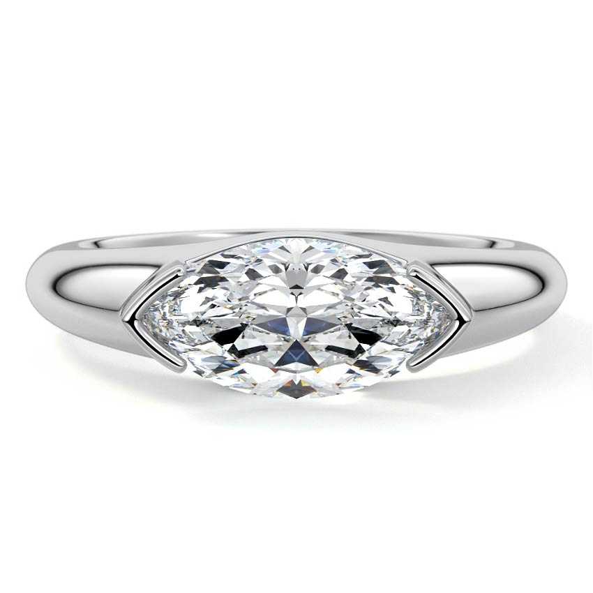 Platinum Marquise Diamond Solitaire Engagement Ring with Bezel-Inspired Setting