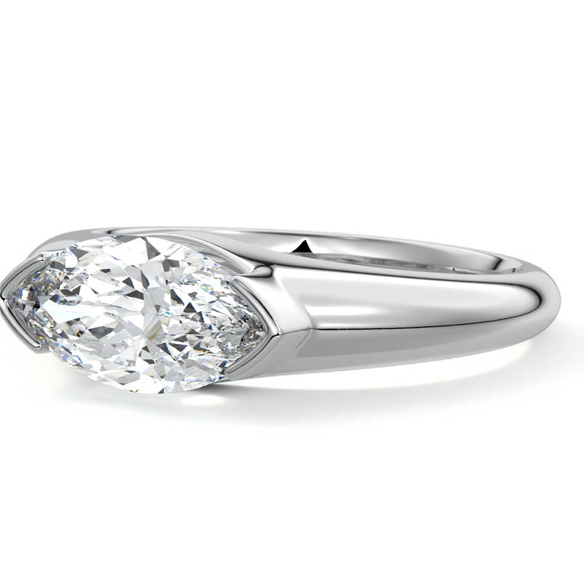 Platinum Marquise Diamond Solitaire Engagement Ring with Bezel-Inspired Setting