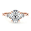 Rose gold Three-Stone Oval Diamond Ring with Trillion Side Stones