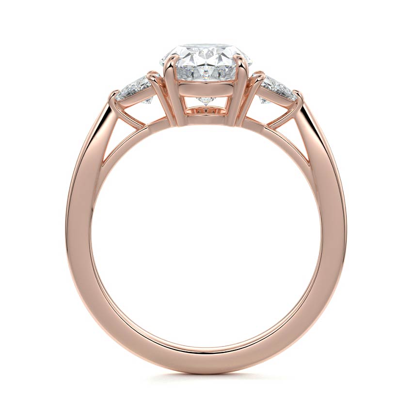 Rose gold Three-Stone Oval Diamond Ring with Trillion Side Stones