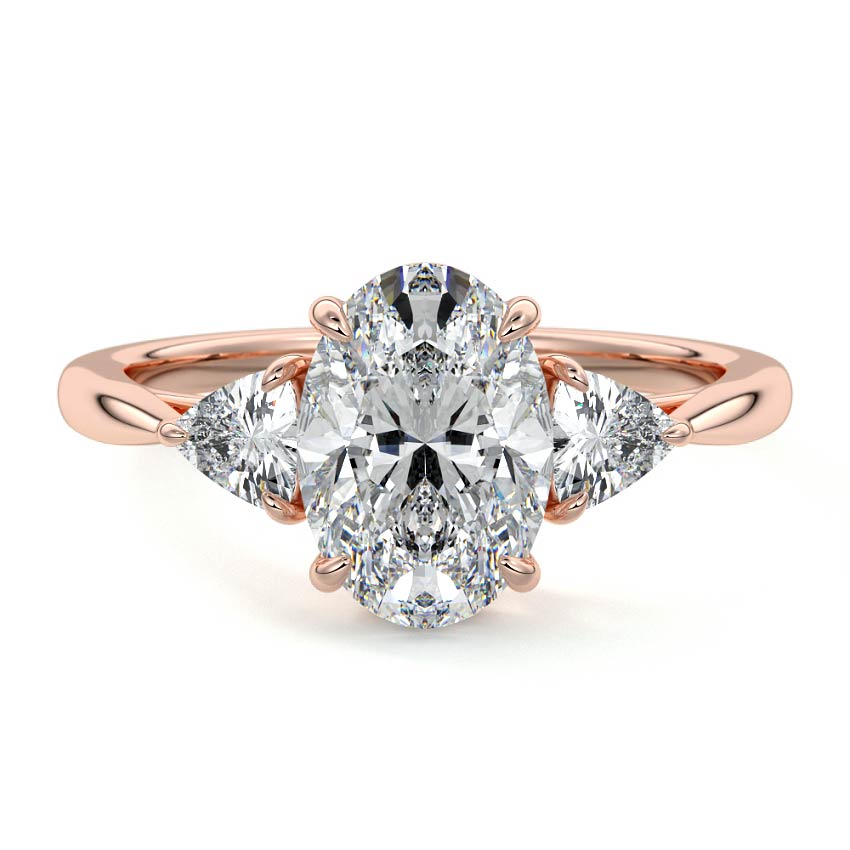 Rose gold Three-Stone Oval Diamond Ring with Trillion Side Stones