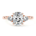 Rose gold Three-Stone Cushion Diamond Ring with Trillion Side Stones