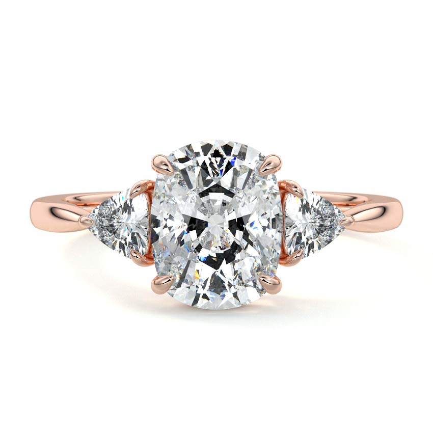 Rose gold Three-Stone Cushion Diamond Ring with Trillion Side Stones