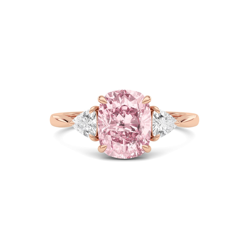 Rose gold Three-Stone Fancy Pink Cushion Cut Diamond Ring with Trillion Side Stones
