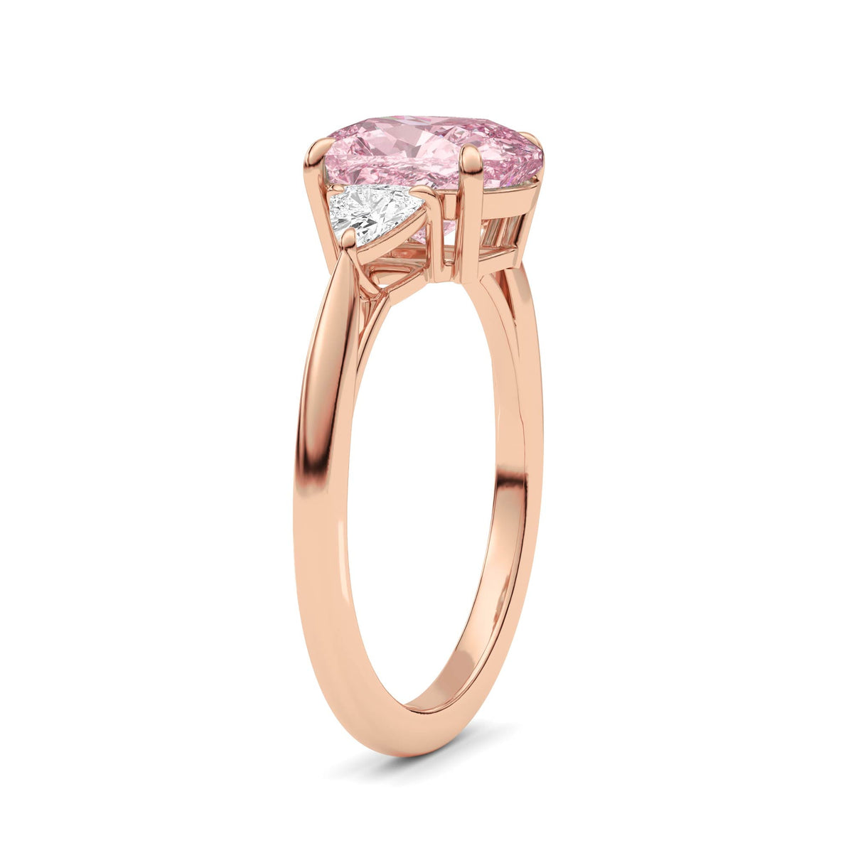 Rose gold Three-Stone Fancy Pink Cushion Cut Diamond Ring with Trillion Side Stones