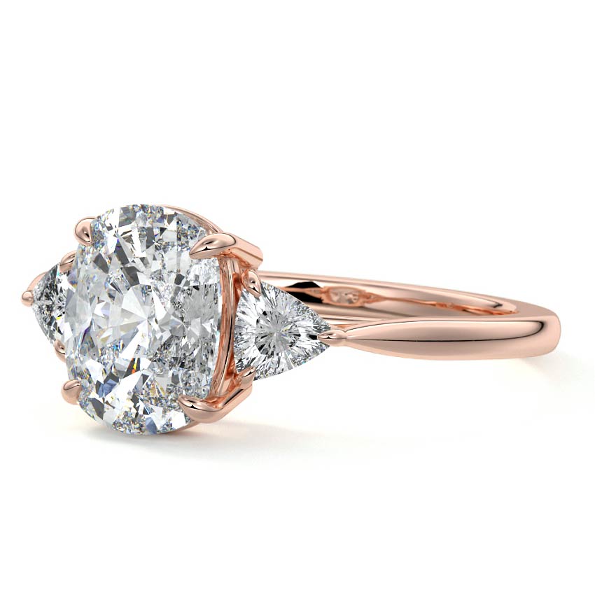Rose gold Three-Stone Cushion Diamond Ring with Trillion Side Stones
