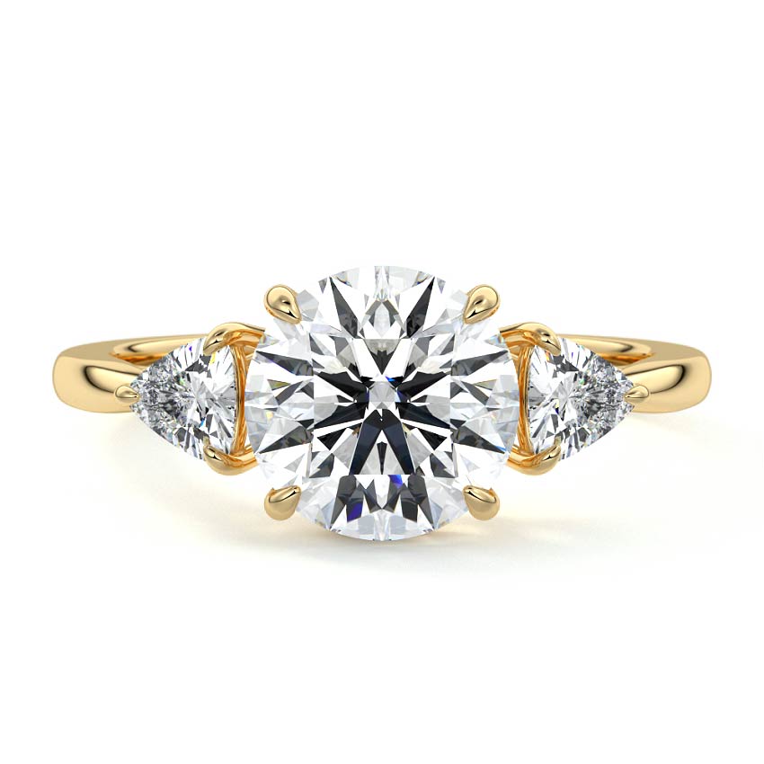 Yellow gold Three-Stone Round Diamond Ring with Trillion Side Stones