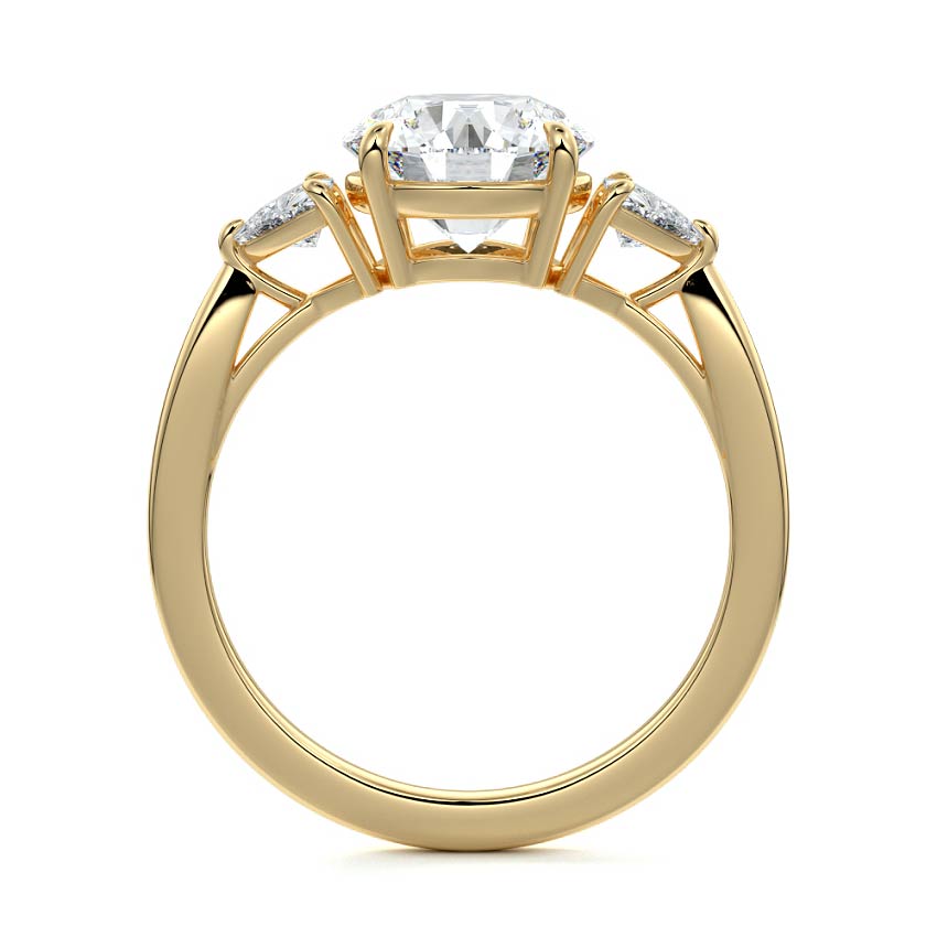 Yellow gold Three-Stone Round Diamond Ring with Trillion Side Stones