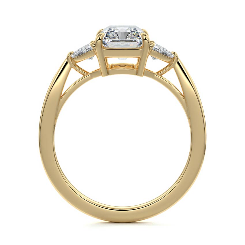 Yellow gold Three-Stone Radiant Diamond Ring with Trillion Side Stones