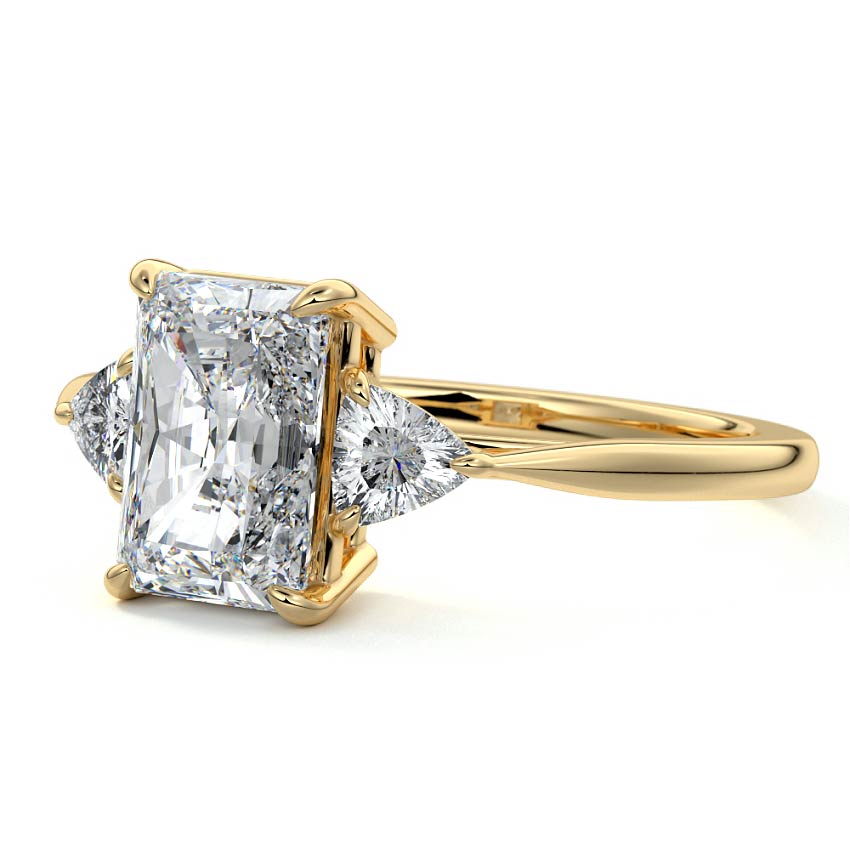 Yellow gold Three-Stone Radiant Diamond Ring with Trillion Side Stones