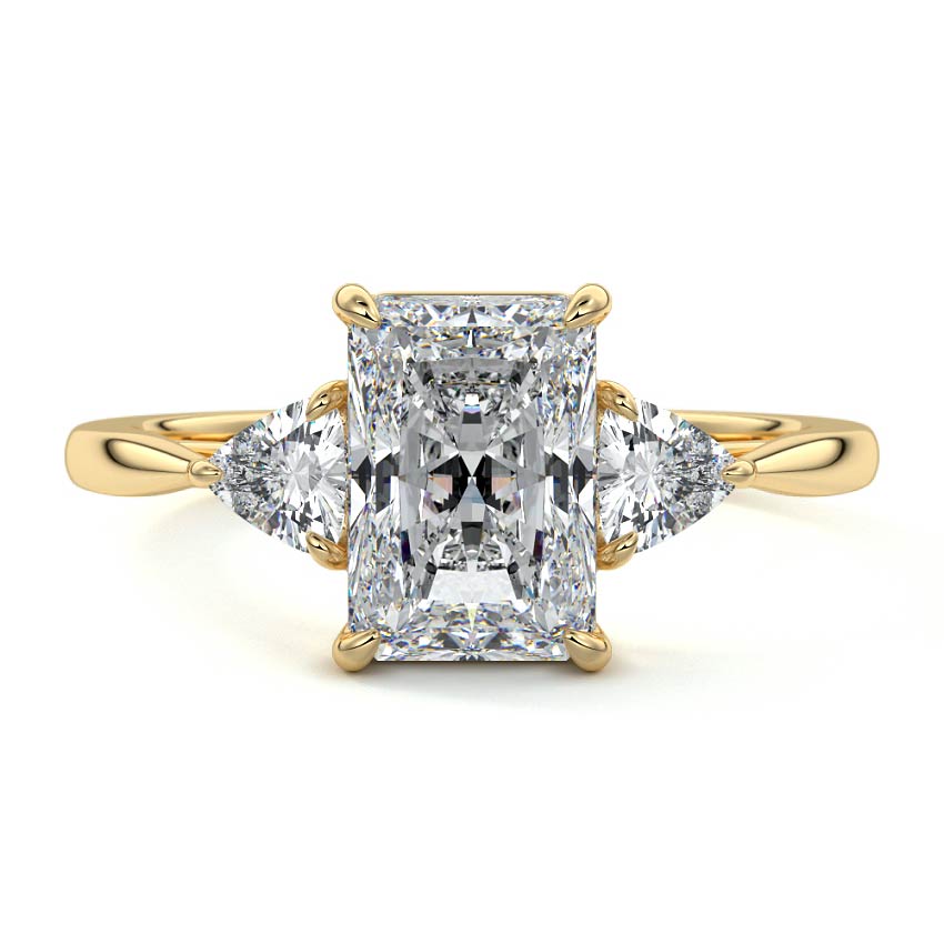 Yellow gold Three-Stone Radiant Diamond Ring with Trillion Side Stones