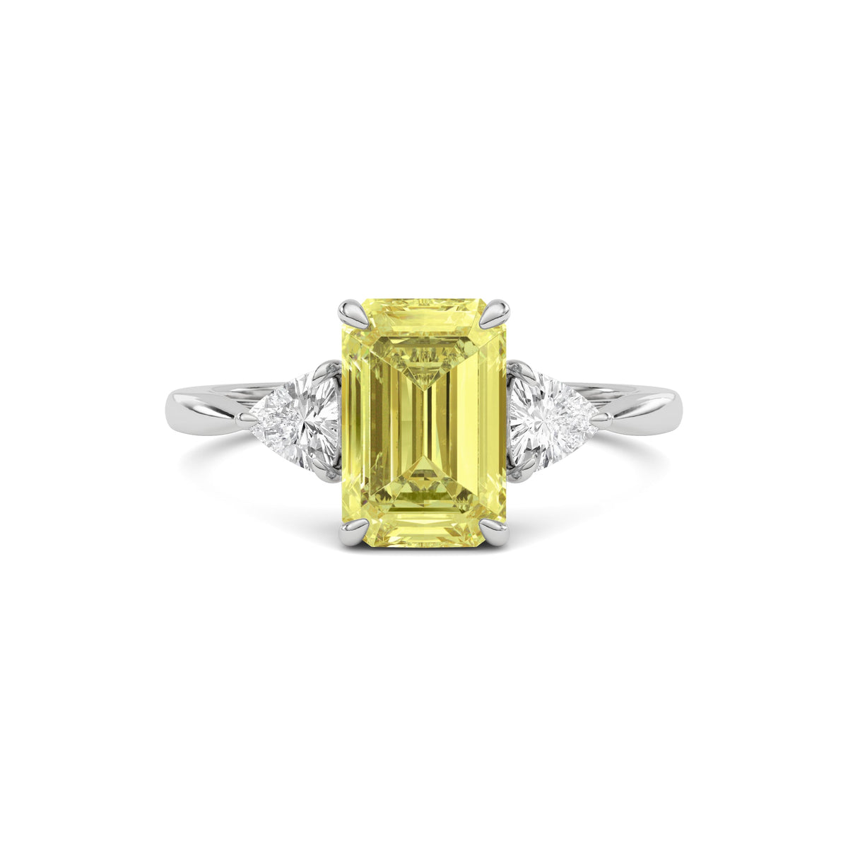 Yellow gold Three-Stone Fancy Yellow Emerald Cut Diamond Ring with Trillion Side Stones