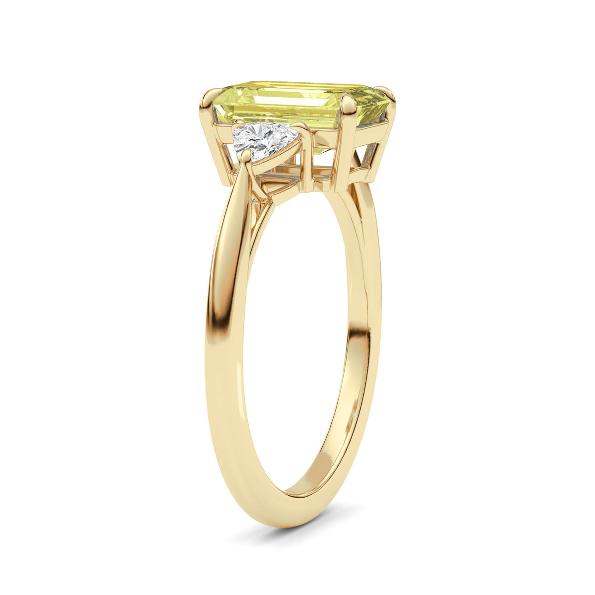 Yellow gold Three-Stone Fancy Yellow Emerald Cut Diamond Ring with Trillion Side Stones
