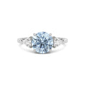 White gold Three-Stone Fancy Blue Round Cut Diamond Ring with Trillion Side Stones