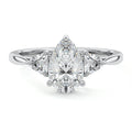 White gold Three-Stone Pear Diamond Ring with Trillion Side Stones