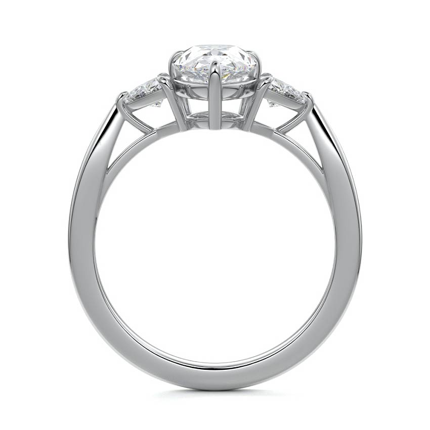 White gold Three-Stone Pear Diamond Ring with Trillion Side Stones