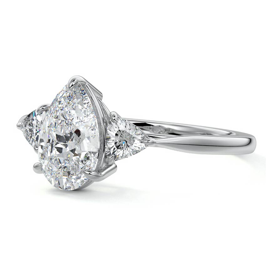 White gold Three-Stone Pear Diamond Ring with Trillion Side Stones