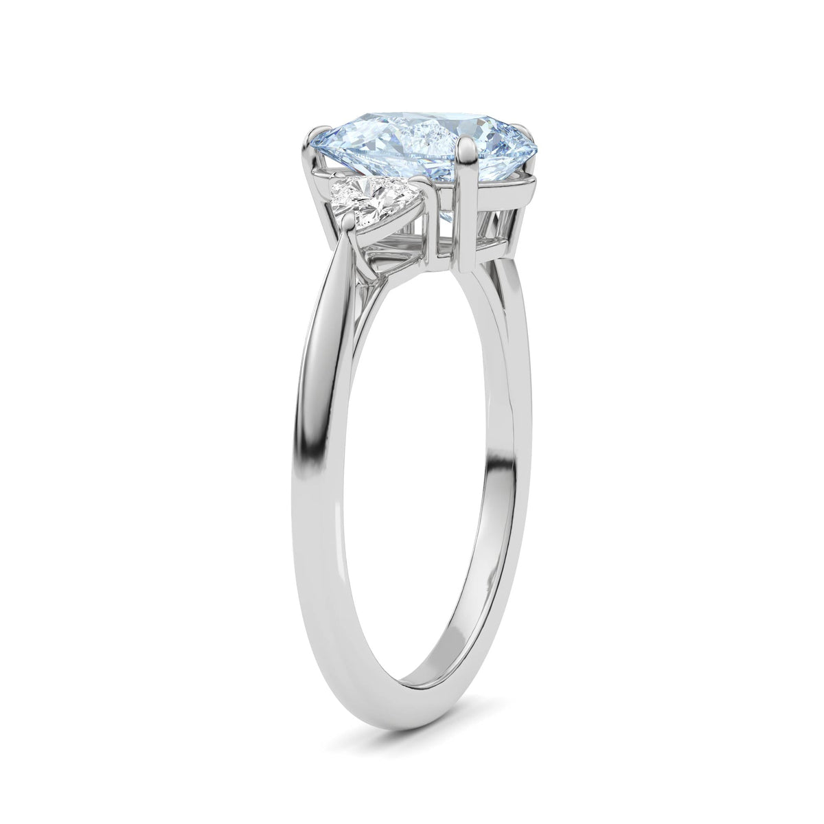 White gold Three-Stone Fancy Blue Pear Cut Diamond Ring with Trillion Side Stones