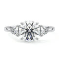 Silver Three-Stone Round Diamond Ring with Trillion Side Stones