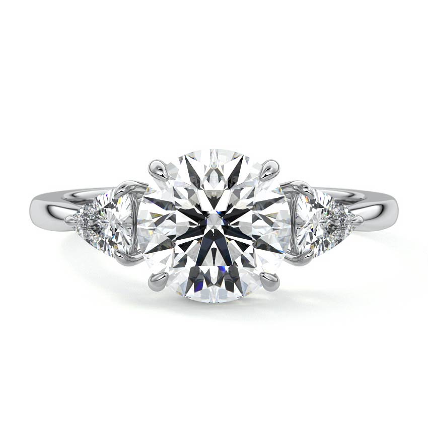 Silver Three-Stone Round Diamond Ring with Trillion Side Stones