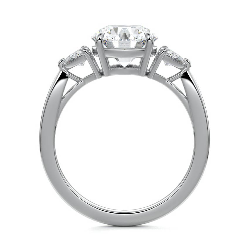 Silver Three-Stone Round Diamond Ring with Trillion Side Stones